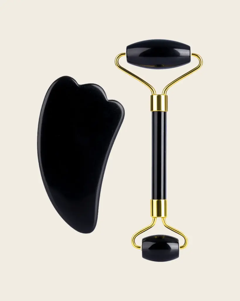 Obsidiano gua sha ir veido volelis – Rinkinys: volelis + gua sha