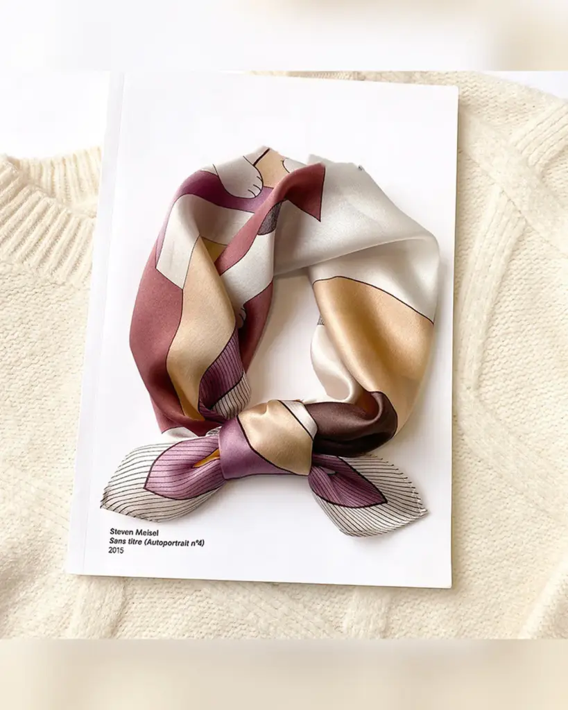 Šilko tekstūros kaklaskarė, 53 × 53 cm – Slyvinė geometrinė